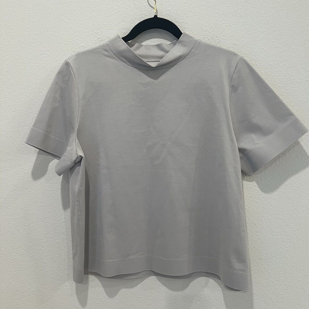 COS Mock Neck Boxy Top T-Shirt M Gray Minimalist Cotton Scandinavian Layer